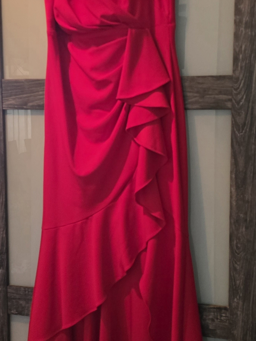 Betsy & Adam Red Ruffle-Detail Maxi Dress